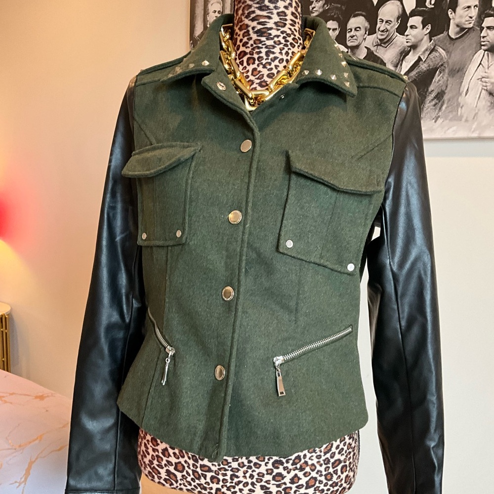 Spiked Military Green Jacket - Picture 1 of 10